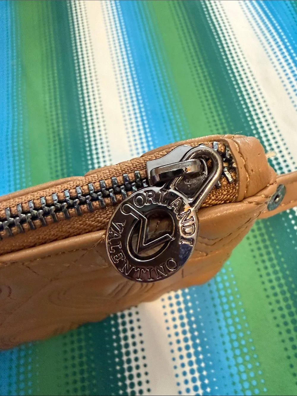 Valentino Orlandi tan leather wristlet pouch